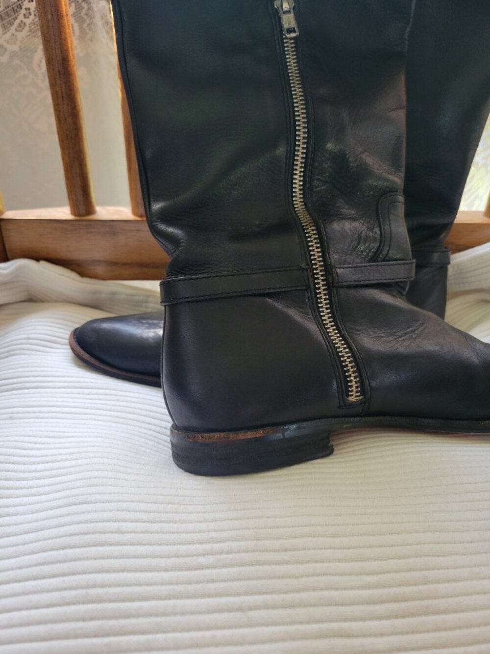Coach Black Leather Knee High Riding Boots Silver Harness Sz 8B - Picture 4 of 9